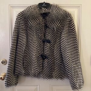 Luxe Rachel Zoe Faux Fur Toggle Coat/Black&White Chevron/M/NEW/NEVER WORN!